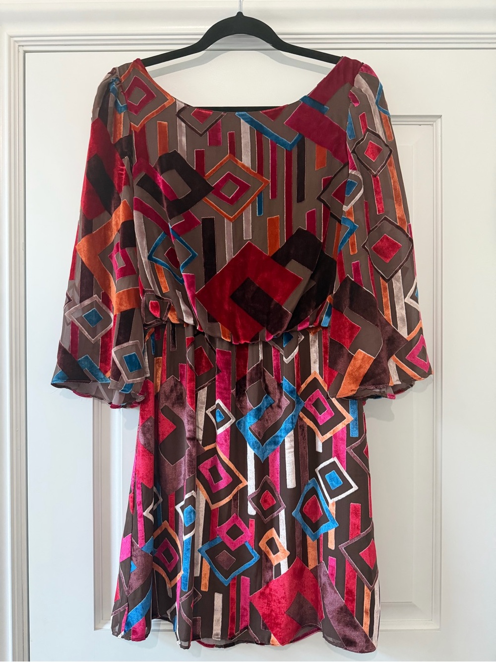 Alice & Olivia Gemma Velvet & Silk Geometric Print Mini Dress - Size M - EUC